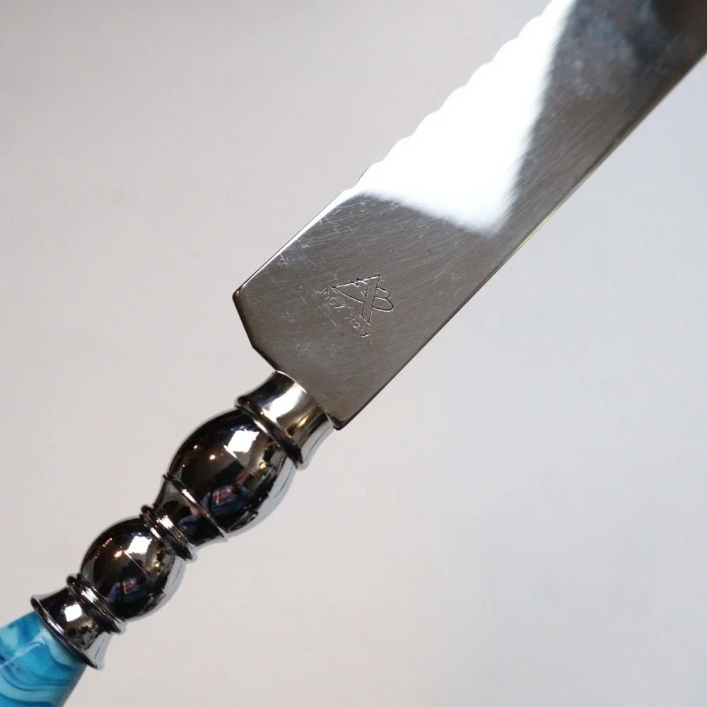 INOX Italy Ornate Blue Swirl Handle Cake Lasagna Server Utensil Set